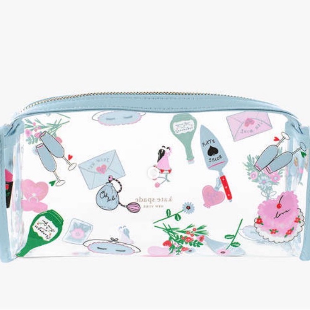 Kate Spade Wedding Cake Toss Bridal Kit Cosmetic Bag Blue - Picture 2 of 5